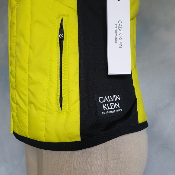 Calvin Klein Performance Neon Yellow & Blk Fleece Lined Mock Neck Puffer Vest XS - Picture 5 of 16